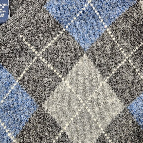 Bowen & Wright Sweater Mens Large 100% Lambs Wool Multicolor Argyle V-Neck - Picture 6 of 6